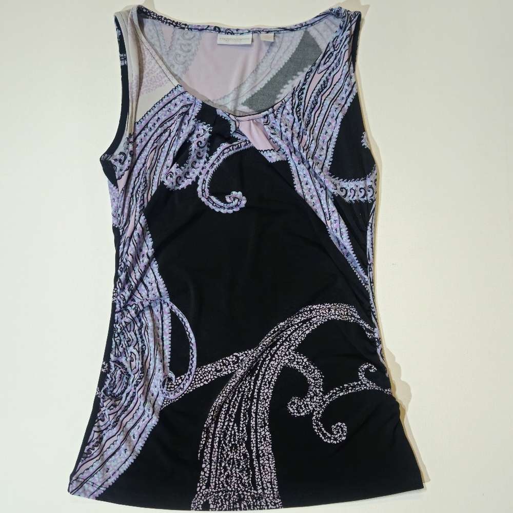 New York & Company Sleeveless Blouse Womens XS Black Purple Paisley Dressy Tank‎